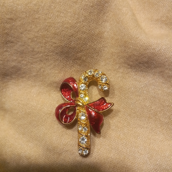 Jewelry - Christmas cane brooch